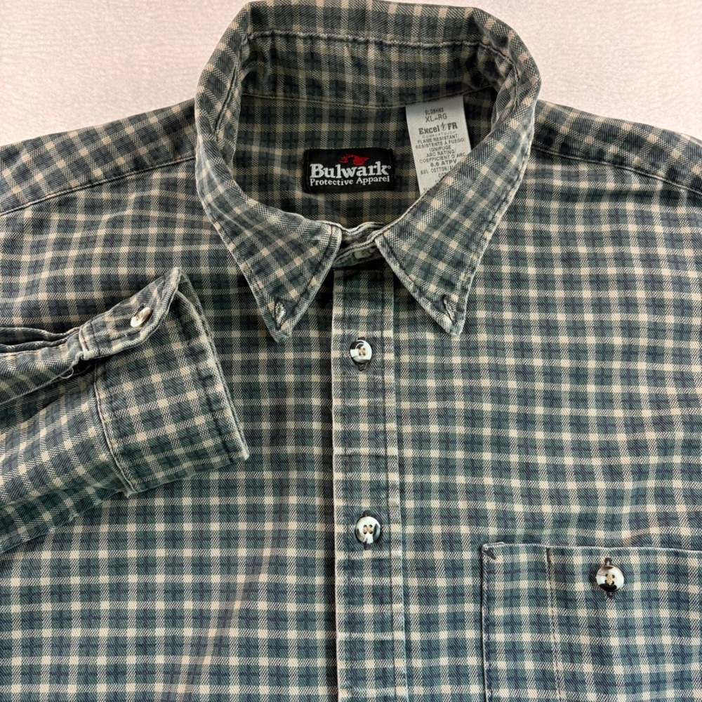 Bulwark FR Shirt Mens XL Green Plaid Flame Resistant CAT2 Workwear SLG8HN3